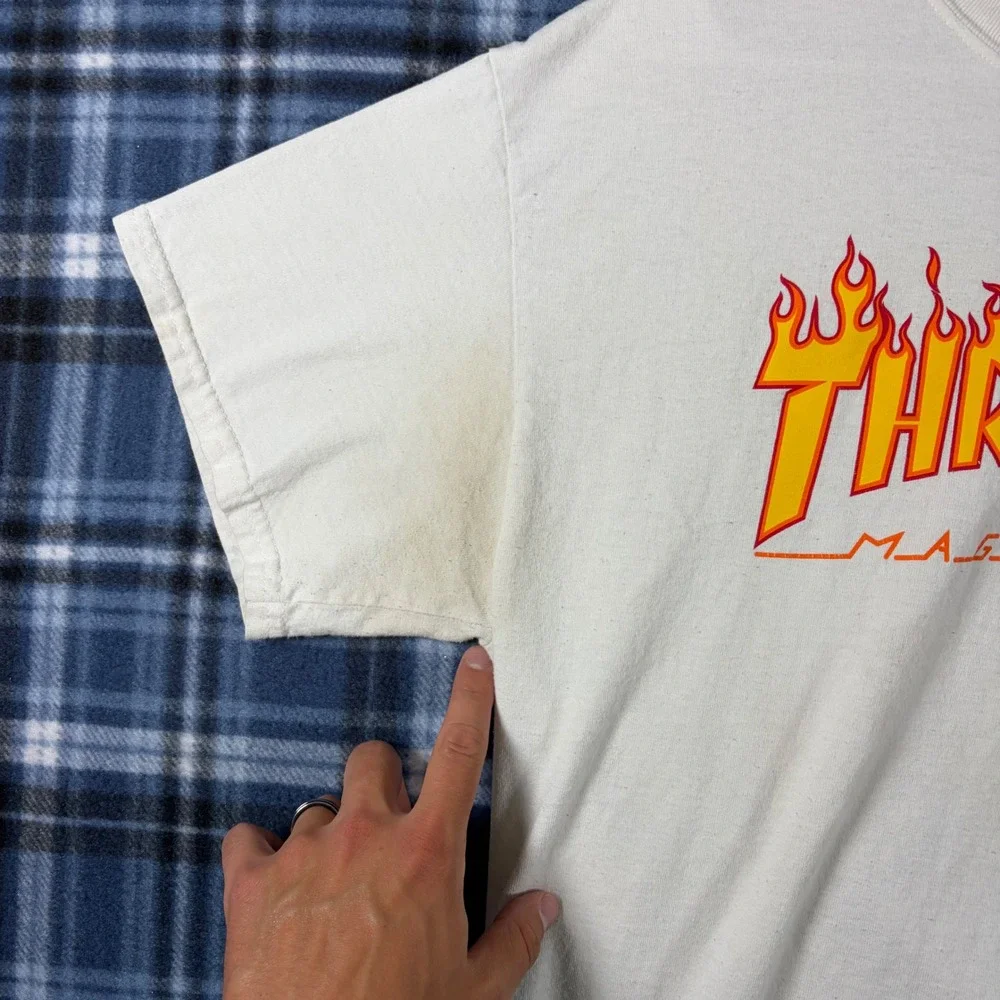 Thrasher Magazine Flame Logo Graphic T-Shirt White Skateboarding Mens Large - Picture 2 of 7